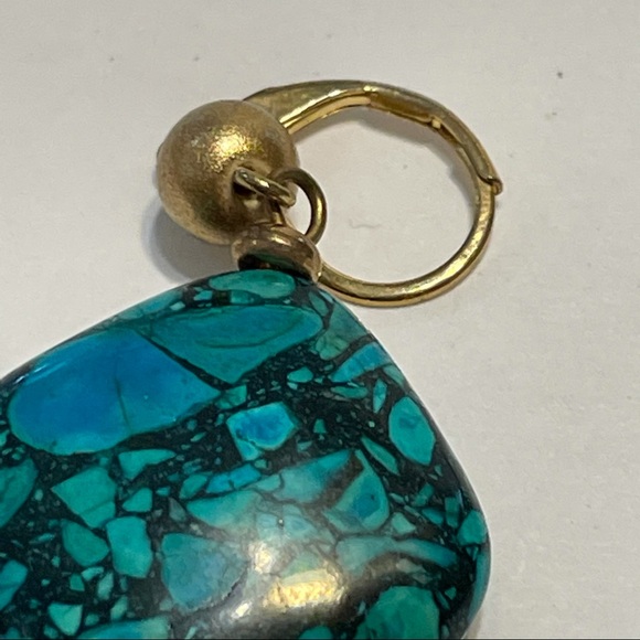 Faux Turquoise Drop Earrings Square Lever Back. - Picture 4 of 13